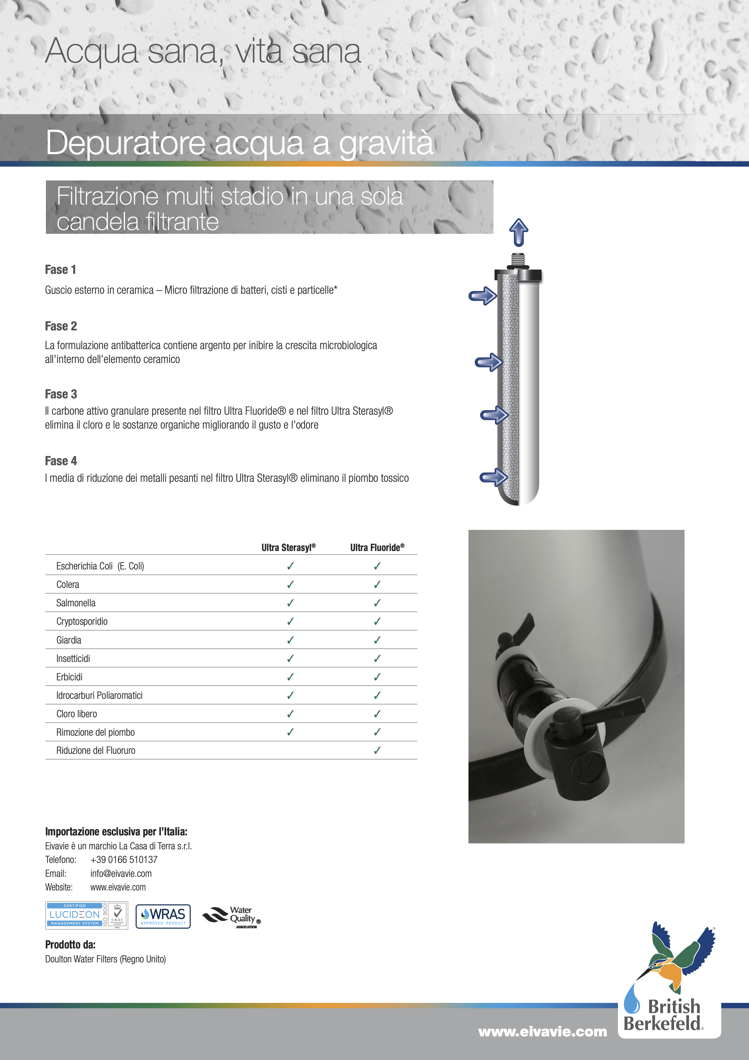 Depuratore acqua portatile a gravità British Berkefeld® in acciaio inox da  8.5 litri - Eivavie