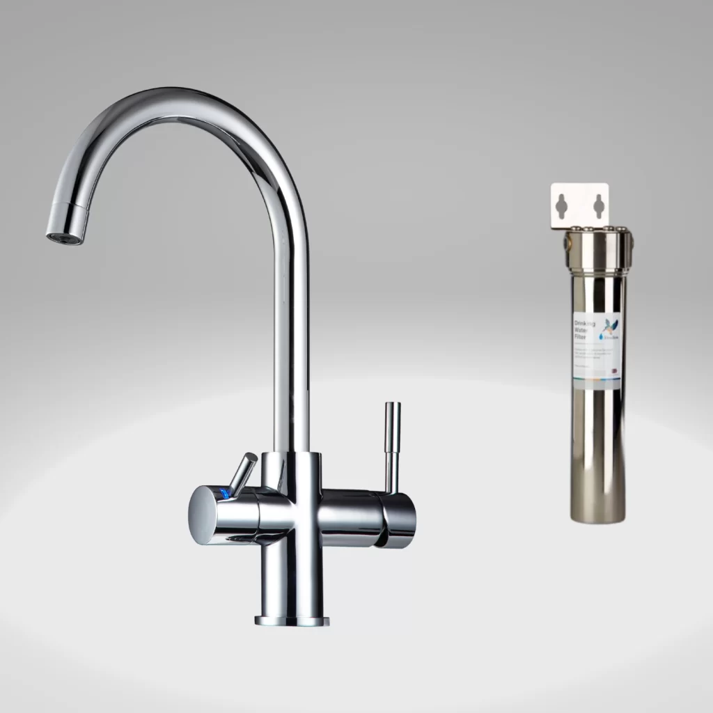 Purificatore acqua sotto lavello con miscelatore a tre vie - alloggiamento singolo in acciaio inox