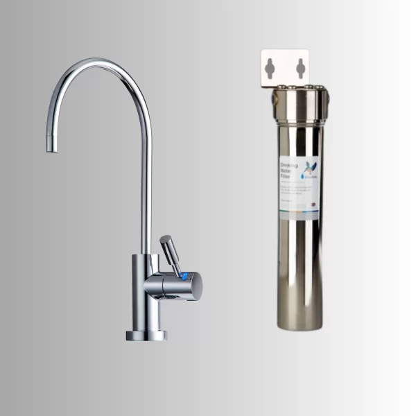 Purificatore-acqua-sotto-lavello-con-rubinettino-aggiuntivo-alloggiamento-singolo-in-acciaio-inox